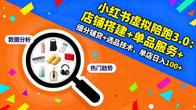 小红书虚拟陪跑3.0:店铺搭建+单品服务+细分铺货+选品技术,单店日入100+-摇钱树